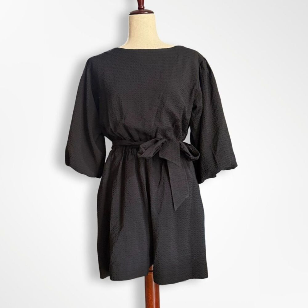 By Anthropologie, Francesca Balloon-Sleeved Romper Black, XS Effortless Minimal